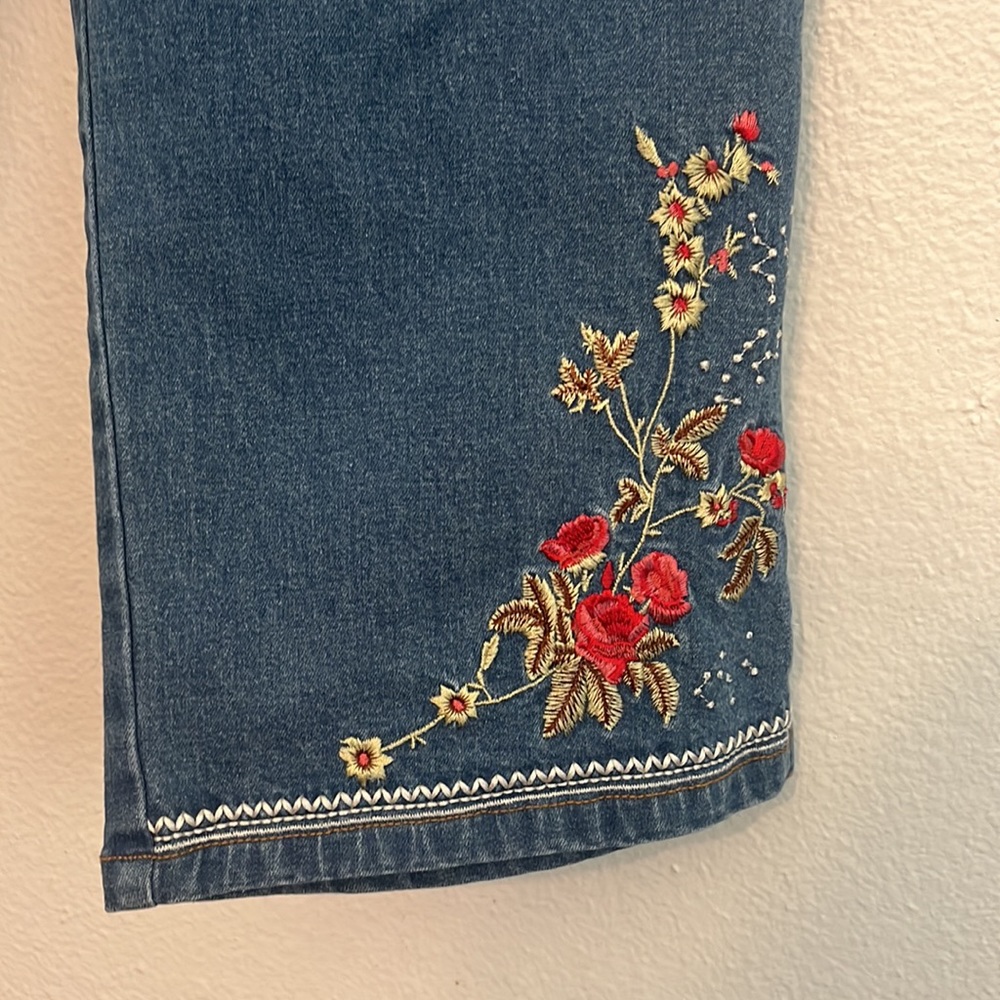 Vintage Denim Outfit Medium Embroidered Blue Jean Floral Rose Flowers 90s Y2K - Picture 11 of 15